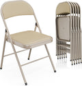 VINGLI 6 Pack Folding Chairs with Padded Seats, Metal Frame with Pu Leather Seat & Back, Capacity 350 lbs, Set of 6, Khaki
