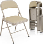 VINGLI 6 Pack Folding Chairs with Padded Seats, Metal Frame with Pu Leather Seat & Back, Capacity 350 lbs, Set of 6, Khaki