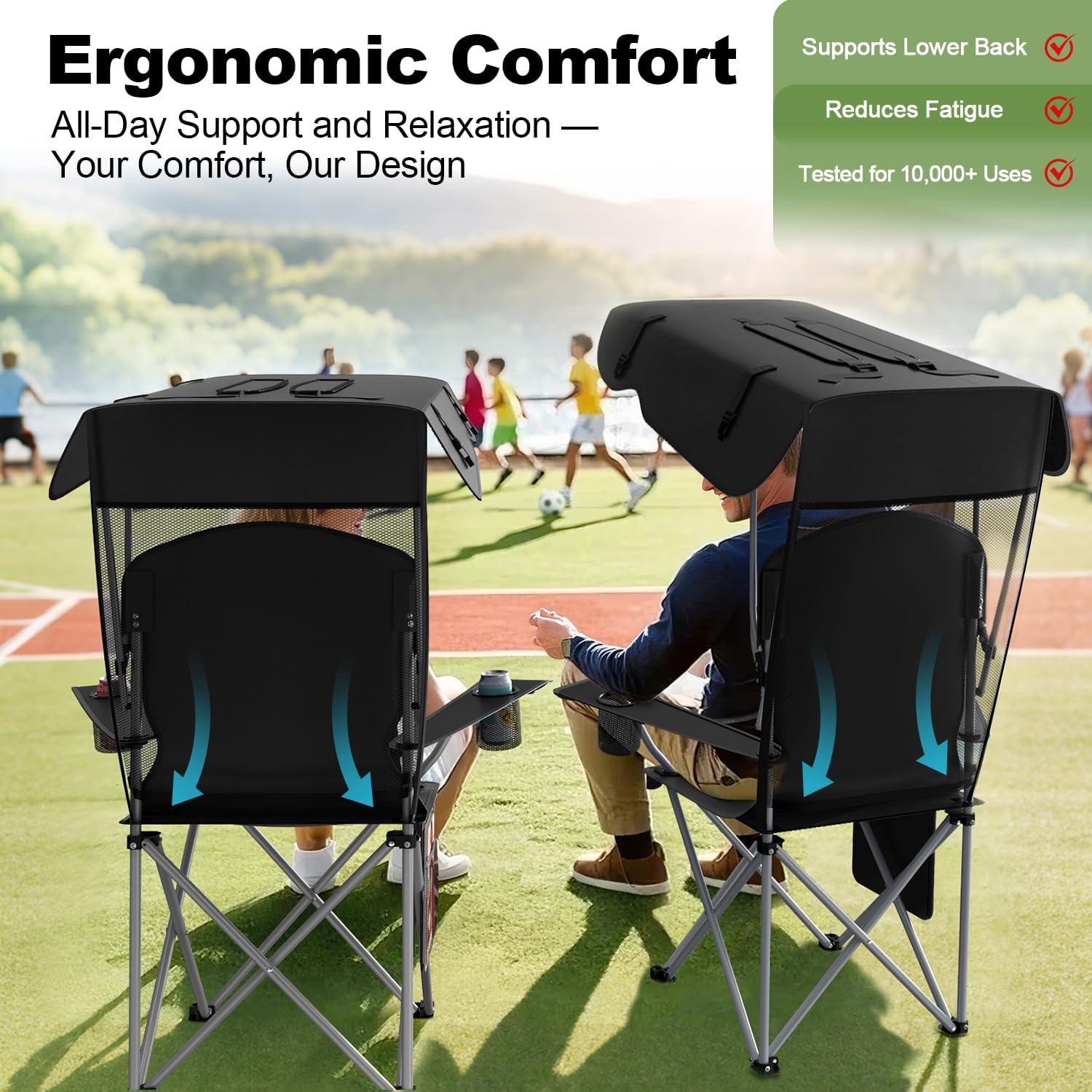 VTOY Portable Camping Chair with Canopy - Folding Chair with Canopy, Durable 600D Oxford Canopy Chair for Camping, Beach, Picnics, Fishing & Sports