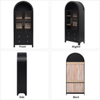 71" Tall Arched Kitchen Pantry Cabinet with 2 Large Drawers,Farmhouse Kitchen Storage Cabinets with Adjustable Shelves,Glass Door,Wood Versatile Cupboard for Kitchens,Dining Room,Bathroom (Black--@QW)