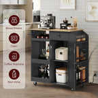 MAHANCRIS Kitchen Island with Power Outlet, Kitchen Storage Island with Drawer, Rolling Kitchen Cart on Wheels, Spice Rack, Towel Rack, Wine Rack, for Dining Room, Black and Natural KIHN122E01