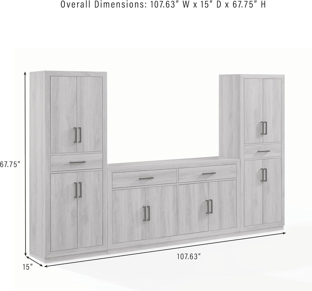 Crosley Furniture Isla 3-Piece Modern Sideboard Buffet Cabinet and Kitchen Storage Pantry Set, Navy