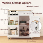 MAHANCRIS Kitchen Island with Power Outlet, Kitchen Storage Island with Drawer, Rolling Kitchen Cart on Wheels, Spice Rack, Towel Rack, Wine Rack, for Dining Room, White and Walnut KIBZ122E01
