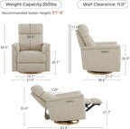 CHITA Power Swivel Glider for Adults with Nightlight, Nursery Recliner Chair with Power Headrest for Living Room, Bedroom, Water-Resistant Boucle Fabric in Sand
