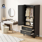 COFaR Armoire Wardrobe Closet with Drawers & Hanging Rod, 71'' Metal Wardrobe Closet with Doors & Adjustable Shelf, Farmhouse Wardrobe Cabinet for Bedroom Home Office Garage, Black