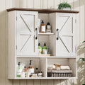 Vabches Bathroom Wall Cabinet, Farmhouse Medicine Cabinet with Double Barn Door and Adjustable Shelves, Wooden Vintage Storage Cabinet Wall Mounted for Bathroom, Kitchen Dining, Rustic White