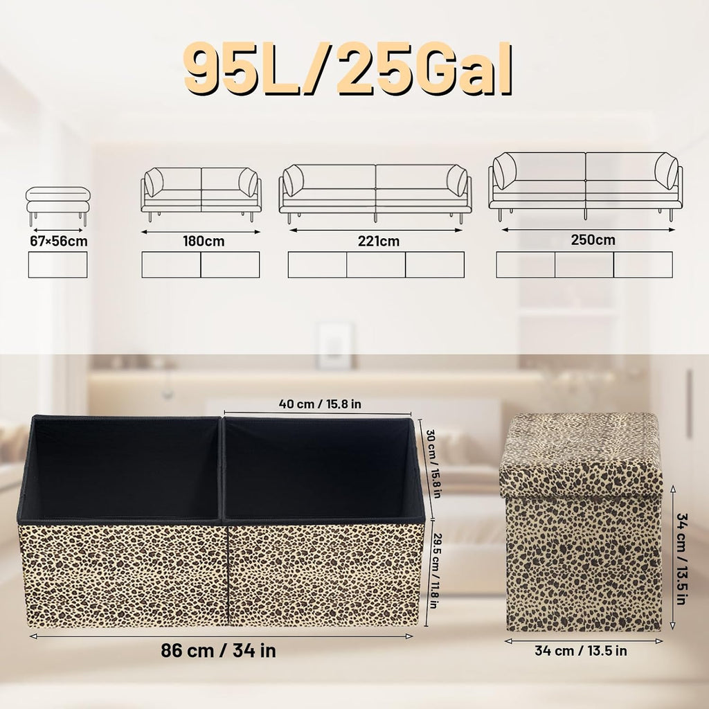 Bsketa Storage Ottoman Bench with Folding Lid Ⅲ, Foot Stools Opens on Both Ends, Footrest Foldable Velvet Chest for Living Room, Bedroom, Entryway, End of Bed Storage Blanket Ottomans Leopard Print