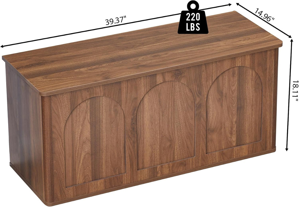 40''W 15''D Foot End of Bed Hidden Storage Bench with Lift Top Storage and Seating, Shoe Trunk Chest Bench Seat for Bedroom, Living Room, Entryway, Hallway, Under Window-Walnut