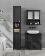 VASAGLE Tall Storage Cabinet with Lights, Slim Freestanding Cabinet with Adjustable Shelves, for Small Spaces, Bathroom, Living Room, Modern, 11.8 Inches Wide, Ink Black UBBK566BC01S