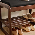 Wooden Shoe Storage Bench with Padded Top Cushion, Two-Tier Wooden Shoe Rack, Suitable for Bedrooms and Living Rooms, Black Walnut(39.4'')
