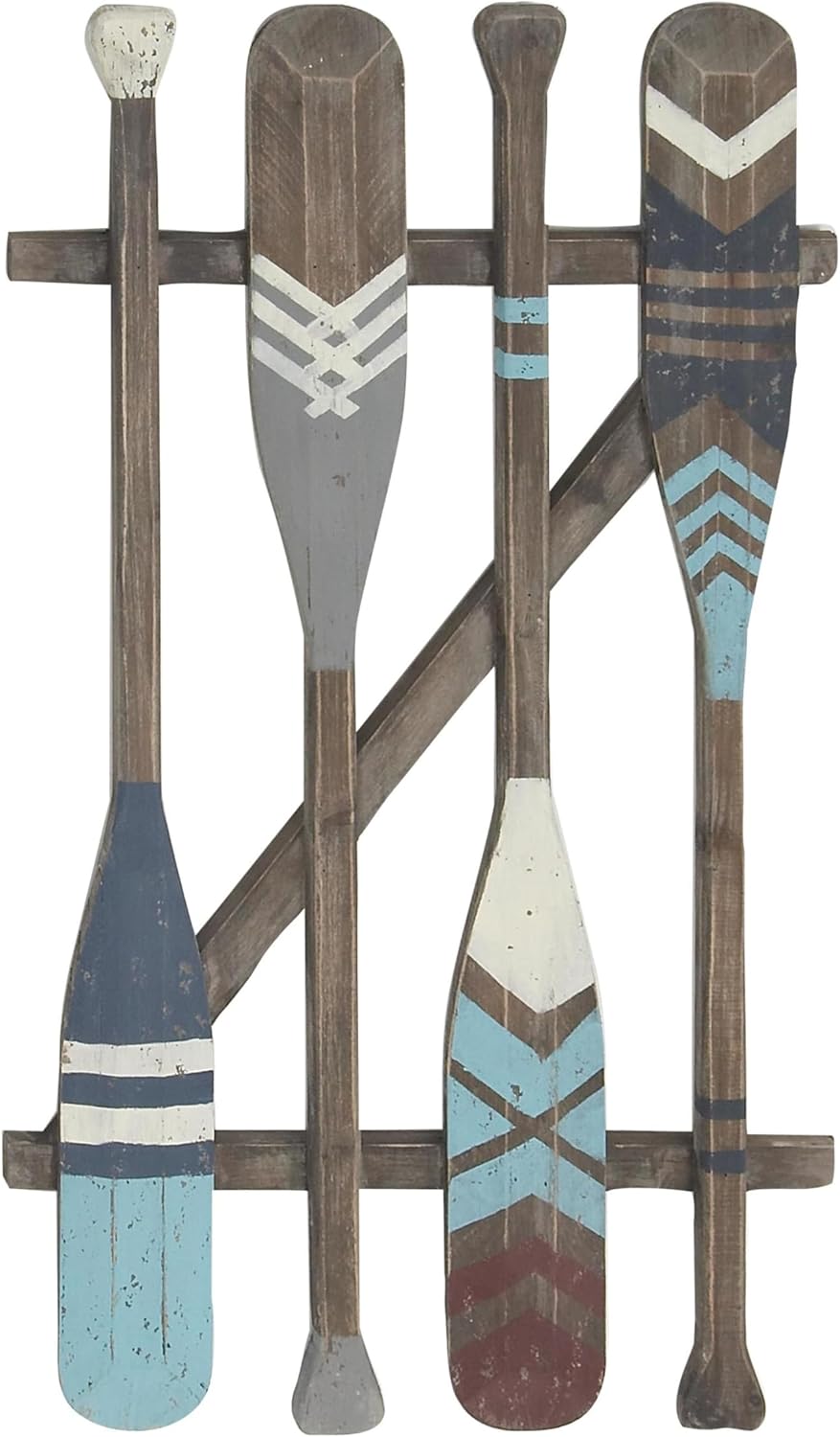 Deco 79 Wood Paddle Home Wall Decor Novelty Canoe Oar Wall Sculpture with Arrow and Stripe Patterns, Wall Art 21" x 2" x 36", Brown