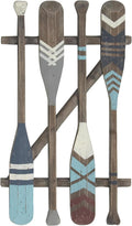 Deco 79 Wood Paddle Home Wall Decor Novelty Canoe Oar Wall Sculpture with Arrow and Stripe Patterns, Wall Art 21" x 2" x 36", Brown