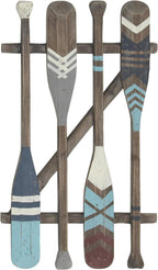 Deco 79 Wood Paddle Home Wall Decor Novelty Canoe Oar Wall Sculpture with Arrow and Stripe Patterns, Wall Art 21" x 2" x 36", Brown