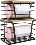 TIDIIABODE 2 Pack Stackable Storage Laundry Kitchen Organizers, Wall Mount Trash Bag Holder with Bamboo Top and Garbage Bag Dispenser No Drill
