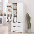roomfitters 72" Tall Fluted Kitchen Pantry Cabinet with 2 Large Deep Drawers & 8 Door Spice Racks, White