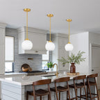 2 Pack Gold Globe Pendant Lights, Mid Century Gold Pendant Light Fixtures, Globe Pendant Lights Kitchen Island with Milk Glass Shade Adjustable Hanging Fixture for Dining Room (Bulbs not Included)