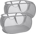 Pop Up Laundry Hamper,Collapsible Horizontal Baskets with Handles & Side Pocket,Foldable Sturdy mesh for Laundry Room,Bathroom,Kids Room,College Dorm or Travel (Double Grey)