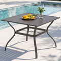 PHI VILLA 37 Inch Outdoor Dining Table Metal Steel Slat Square Patio Dining Table with 1.57" Umbrella Hole for Garden, Backyard and Porch (Classic Black)