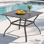 PHI VILLA 37 Inch Outdoor Dining Table Metal Steel Slat Square Patio Dining Table with 1.57" Umbrella Hole for Garden, Backyard and Porch (Classic Black)