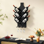 Hoctieon Wine Rack Wall Mounted, 6 Bottles Wood Wine Rack for Display and Storage, Hanging Bottle Holder Bar Shelves for Living Room, Kitchen, Dining Room, Wine Cellar, Black