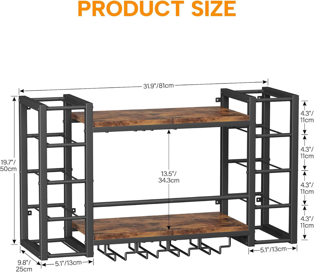 Homeiju Wall Mounted Wine Rack for 30 Bottles, Metal Wine Shelf Storage with Top Enclosure, (31.7" W x 9.8" D x 19.7" H)