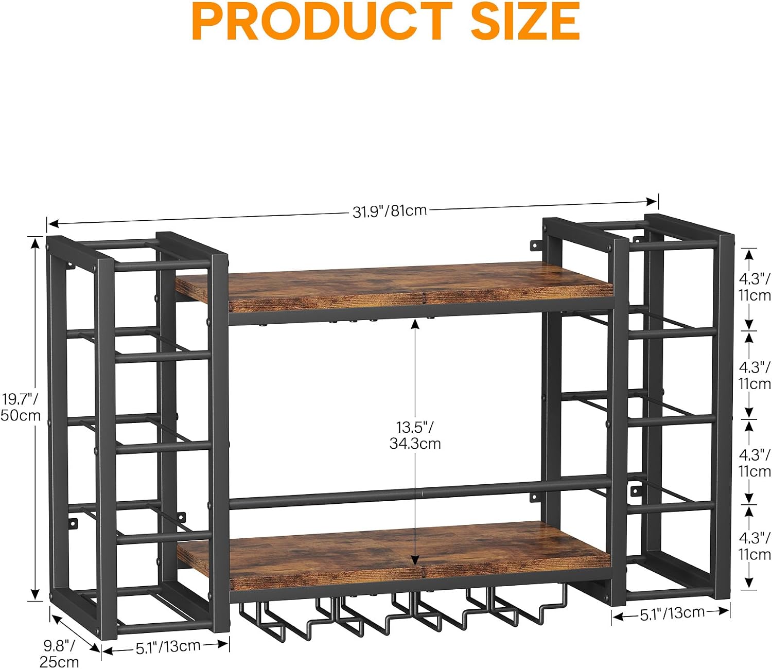 Homeiju Wall Mounted Wine Rack for 30 Bottles, Metal Wine Shelf Storage with Top Enclosure, (31.7" W x 9.8" D x 19.7" H)