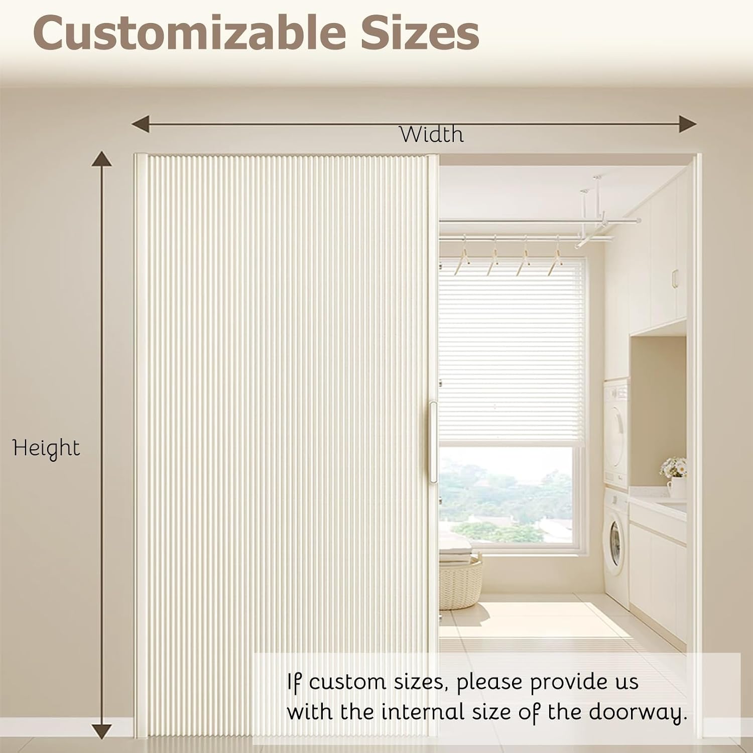 H 80 85 90 95 in Foldable Sliding Door Without Drilling, Trackless Collapsible Door for Bathroom/Kitchen, Honeycomb Accordion Door, Insulated from Cold or Hot Air(White,60x95in)