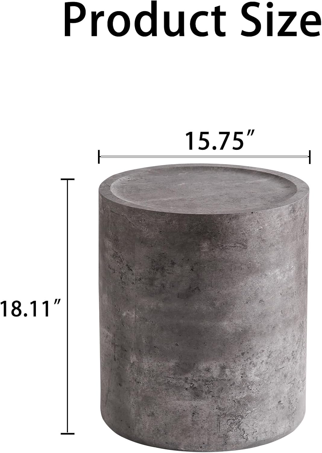 Round End Table with Mars Pattern for Living Room, Modern Drum Circle Side Table for Small Space, Nightstand Sofa Table for Bedroom, No Need Assembly, Stone Grey