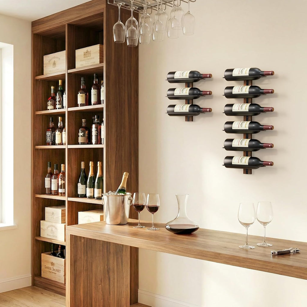 B4Life Wine Rack Wall Mounted for 9 Wine Bottles, Wood Wine Racks for Wall, Wine Holder Wine Bottle Racks for Kitchen, Dining Room, Bar