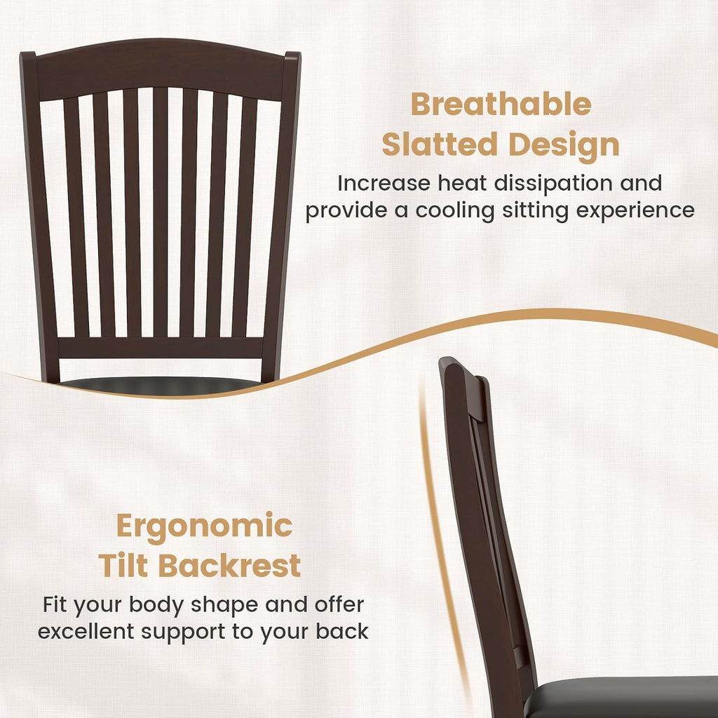 GOFLAME Wooden Dining Chairs Set of 2, Upholstered Kitchen Chairs with PU Leather Seat and Slatted Backrest, Armless Side Chairs with Rubber Wood Frame for Dining Room, Living Room, Restaurant