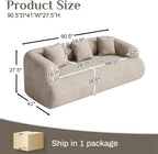 91" Boneless Couch,Cloud Couch,Chenille Curved Sofa with 3 Seater and 3 Pillows, Modern Compression Sofa for Living Room, Bedroom and Apartment, No Assembly Required, Light Brown