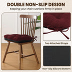 downluxe Indoor Chair Cushions for Dining Chairs, Tufted Overstuffed Textured Kitchen Chair Pads with Ties and Non-Slip Backing, 15.5" x 15.5" x 4", Burgundy, 6 Pack