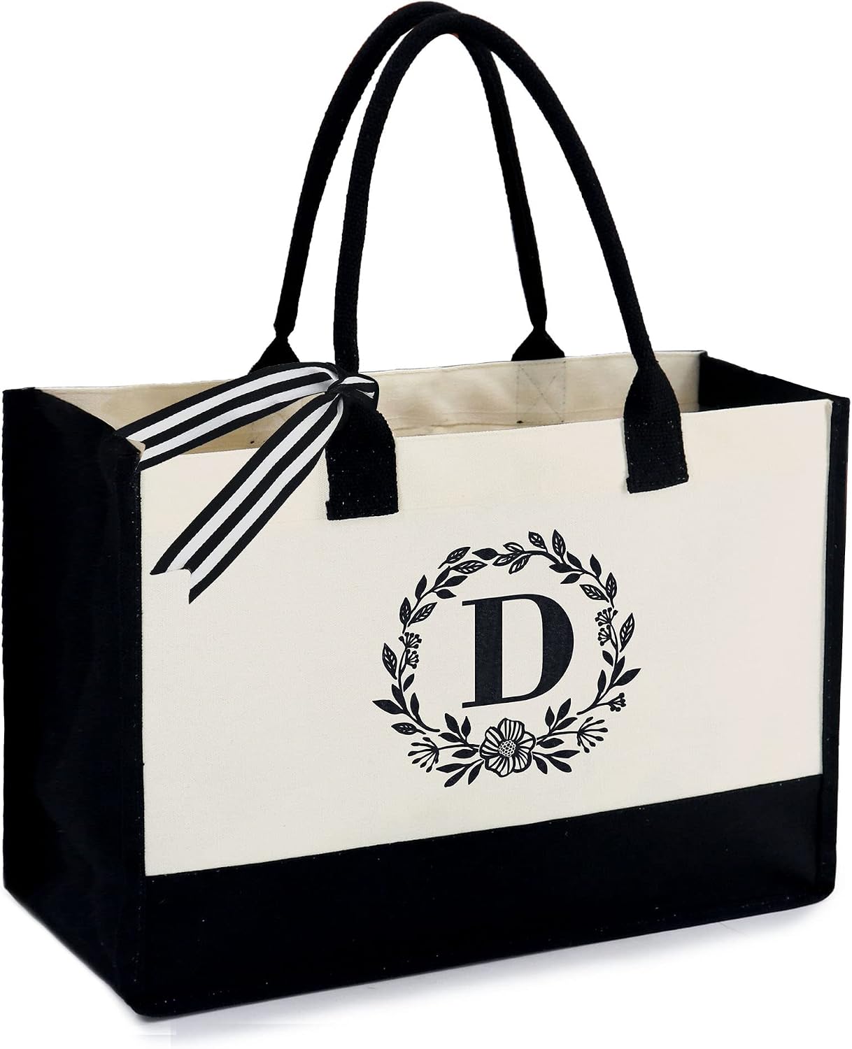 BeeGreen Embroidery Monogram Initial Tote Bag for Women Teacher Mom Friend Personalized Gift for Birthday Beach Work Wedding