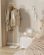 Coat Tree Freestanding, Modern Sturdy Clothes Hanger with Rock Slab Base, Heavy-duty Metal Hat Rack for Boutiques, Hallway, Entryway, 68.9 Inches High, Gold, GYJ012WJ