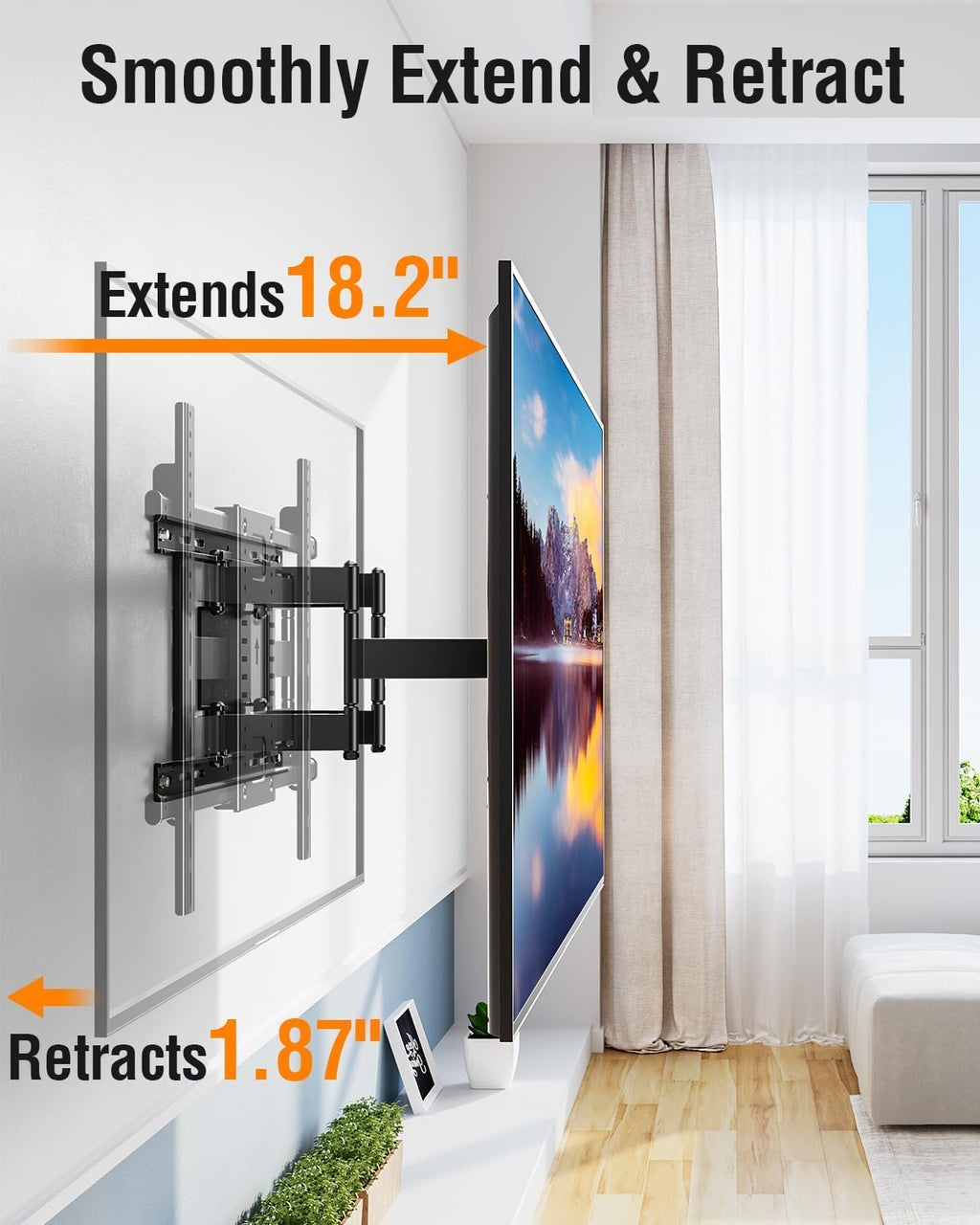 ELIVED Heavy Duty TV Mount for Most 50-110 inch tvs, Holds up to 250 lbs, Full Motion TV Wall Mount Swivel and Tilt, Slim Wall Mount Bracket Max VESA 800x600mm, Fits 12"/16"/18"/24" Studs