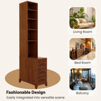 Wood Tall Nightstand with Charging Station, 70.9" Tall End Table with 3 Storage Drawers and 4 Open Shelves, Narrow Slim Sofa Side Table for Small Spaces, Living Room, Bedroom,Corner, Walnut