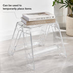 Clear Acrylic-Style Folding Stool, Portable Lightweight Folding Seat, Compact Space Saving Stool for Bathroom, Vanity, Bedroom, Closet & Small Spaces(Transparent)