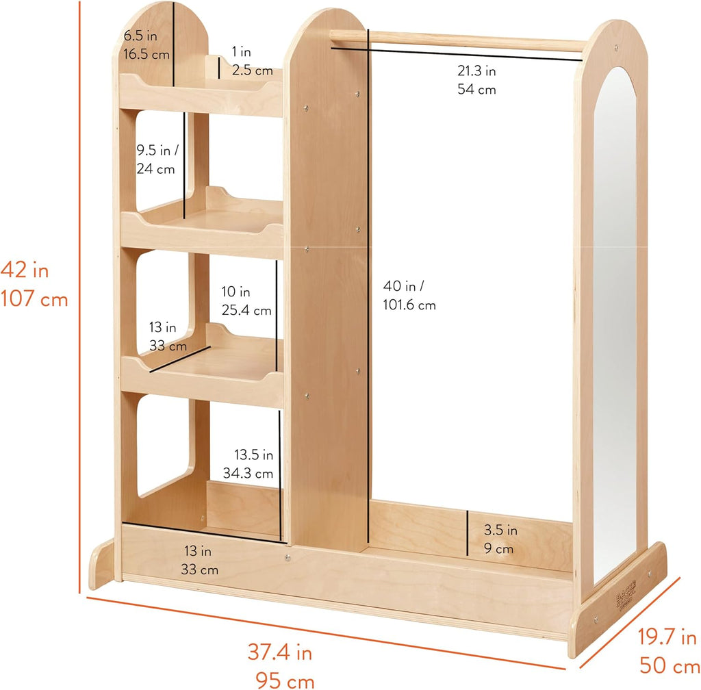Back2School Express Double-Sided Dress-Up Center with Mirror, Clothing Rack, Natural