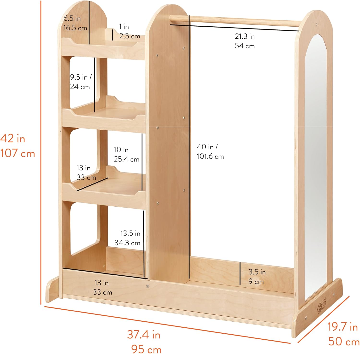 Back2School Express Double-Sided Dress-Up Center with Mirror, Clothing Rack, Natural