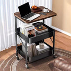 Foldable Narrow Modern Sofa Table with Open Storage Shelves, Movable Side Table End Table Snack Tables for Small Spaces Living Room Bedroom Bedside Balcony Kitchen(Black)