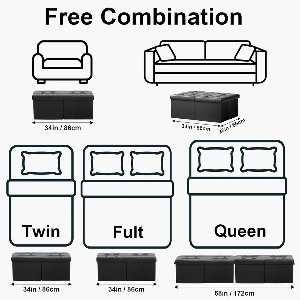 AmasSmile Footrest Ottoman Bench with Storage,34Inch Black Leather Footstool, Coffee Table, Padded Seat, Storage Chest,Blanket Store with Flipping Lid for Livingroom and Bedroom