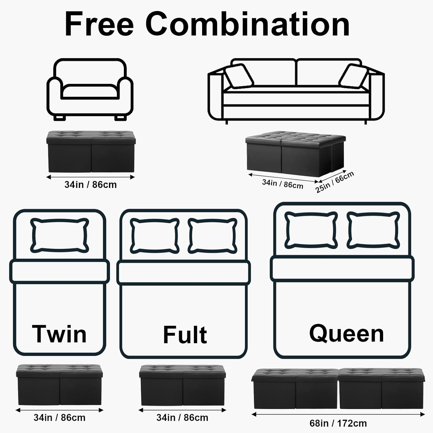 AmasSmile Footrest Ottoman Bench with Storage,34Inch Black Leather Footstool, Coffee Table, Padded Seat, Storage Chest,Blanket Store with Flipping Lid for Livingroom and Bedroom
