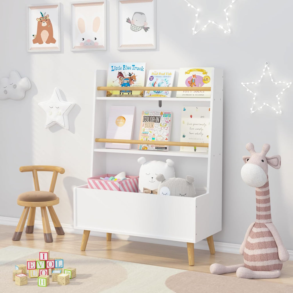 Bookshelf, Book and Magazine Rack, Book Organizer, Toy Storage Cabinet Organizer, White