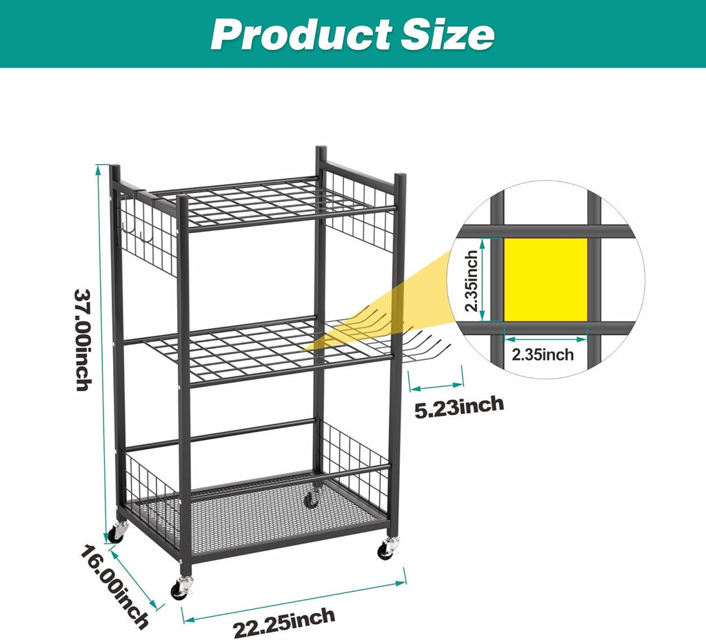 EVERHANGER Garden Tool Organizer, Garage Tool Storage Organization, Yard Tool Racks with lockable wheels, Fit for Long-Handled Tools, Indoor/Outdoor Use