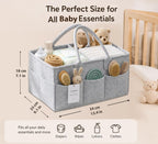 SHAROM Essential Baby Caddy for Newborns. Spacious, Sturdy & Portable Diaper and Nappy Caddy for Newborn Essentials, Nursery Storage Basket & Organiser for Baby Shower Gifts (Grey)