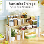 3-Tier Corner Countertop Organizer – Kitchen Counter & Bathroom Vanity Organizer, Coffee Bar Corner Shelf, Spice Rack Stand, L-Shaped Space-Saving Storage, Light, Wood