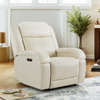 Watson & Whitely Genuine Leather Wall Hugger Power Recliner, Cream | Recliner Chair for Adults, Power Headrest, USB/Type-C Charging Ports, Electric Reclining Sofa Chair for Living Room, RV