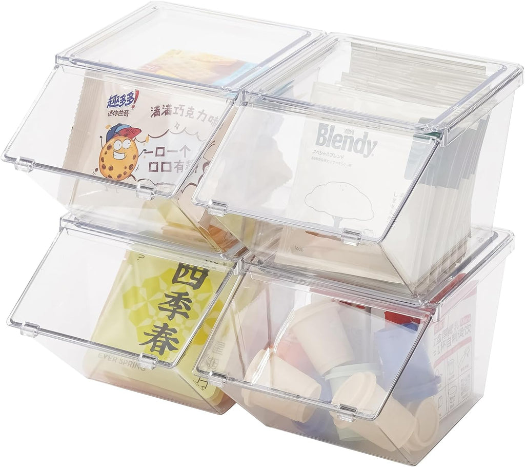 Tea Bag Organizer Coffee Pod Holder K Cup Holder, 4 Pack | Stackable Acrylic Desk Organizer Box with Lid