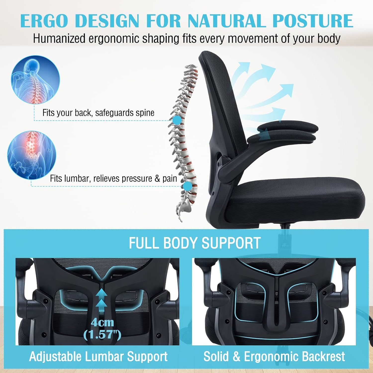 Drafting Chair Tall Office Chair, Standing Desk Chair with Flip-Up Armrests, Breathable Mesh High Chair Adjustable Height, Ergonomic Computer Chair with Lumbar Support and Adjustable Footrest Ring