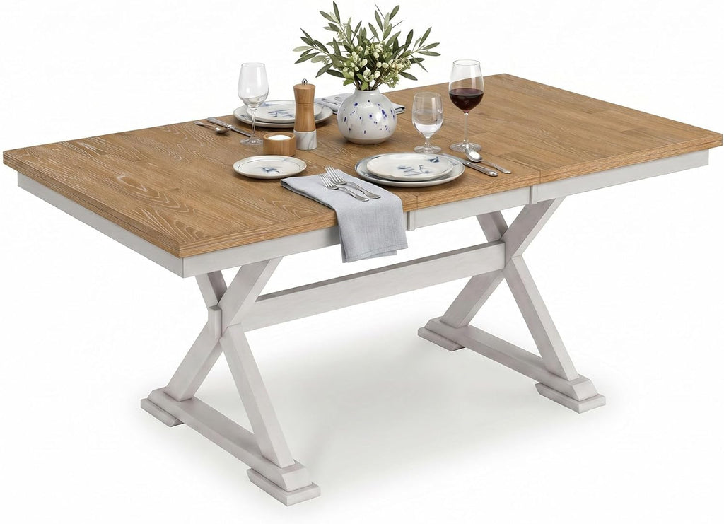 Signature Design by Ashley Westlinport Casual Dining Butterfly Extension Table with Self-Storing Butterfly Leaf, Light Brown & White